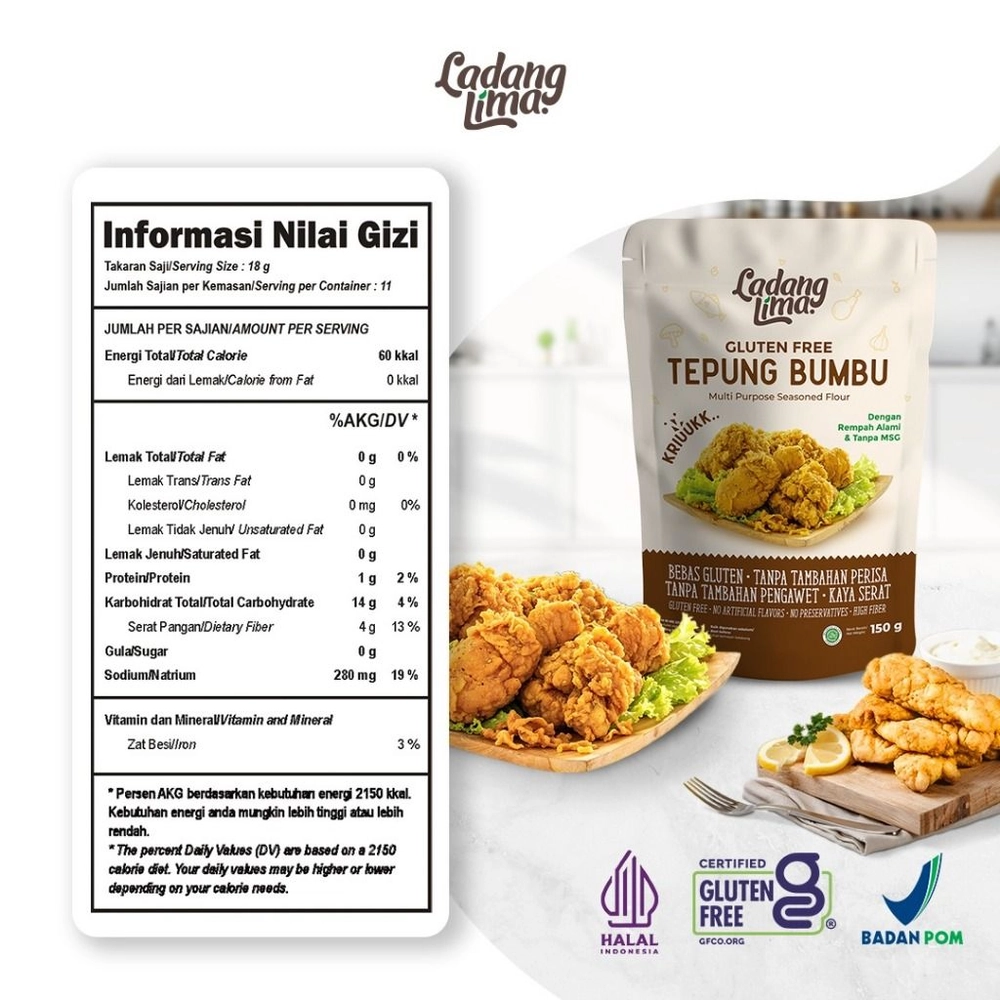 Tepung Bumbu Serbaguna 150g Ladang Lima - Rempah Alami NO MSG Tepung Biang Fried Chicken Crispy