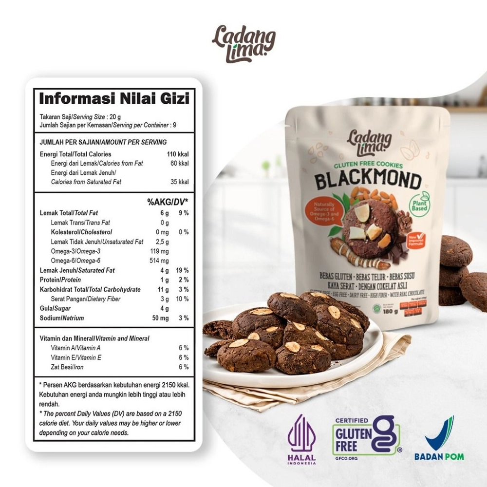 Blackmond 500gr - Cookies Snack Cokelat Almond Gluten Free With Protein Ladang Lima