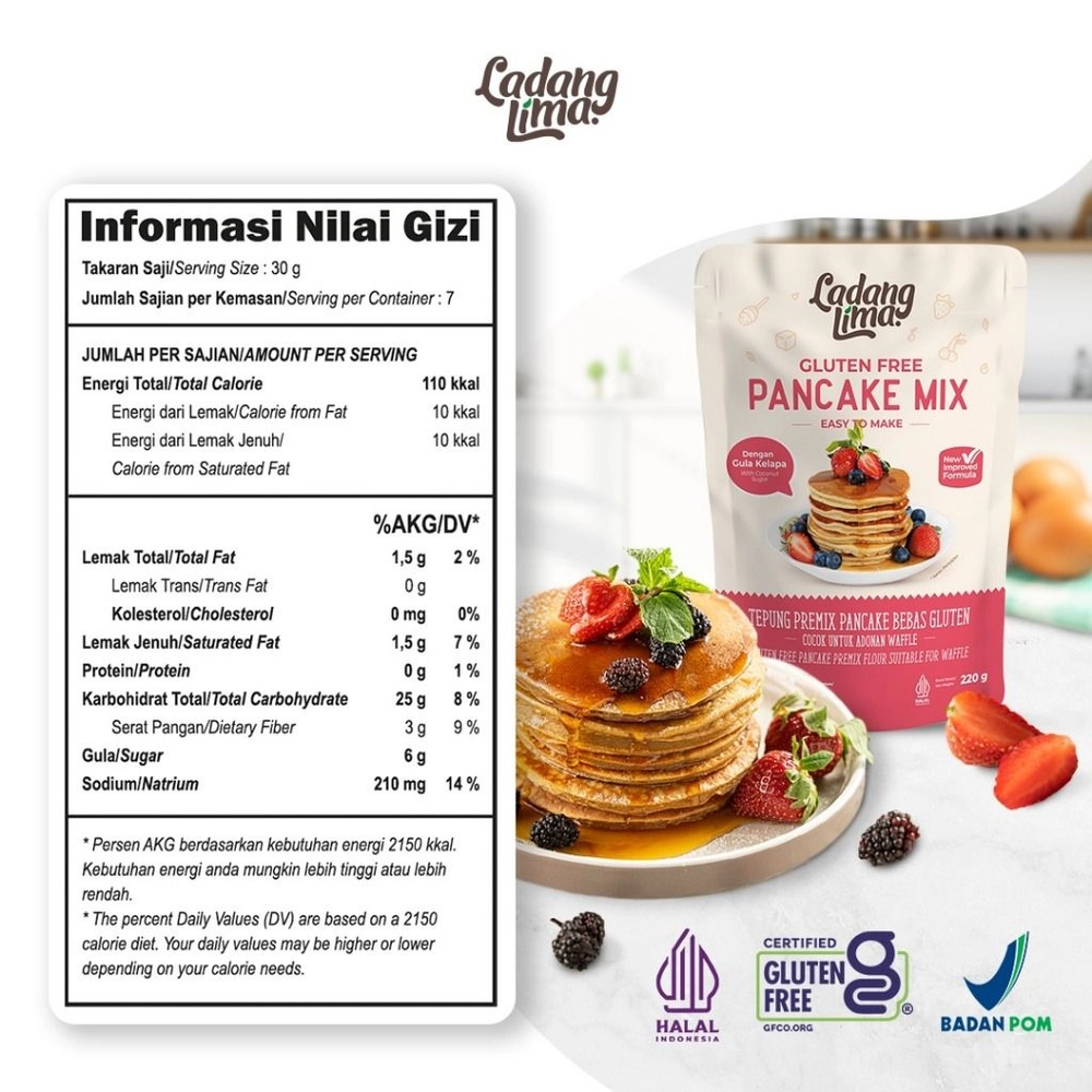 Pancake Mix 220g Ladang Lima - Tepung Pancake Waffle Instant Gluten Free New Formula